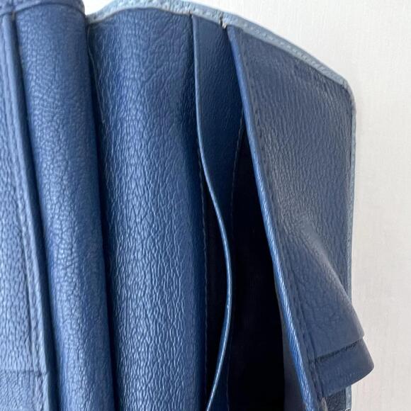 Miu Miu Madras Bicolor Leather Wallet Blue Compact Bifold Zip Coin Purse Auth - Picture 8 of 9